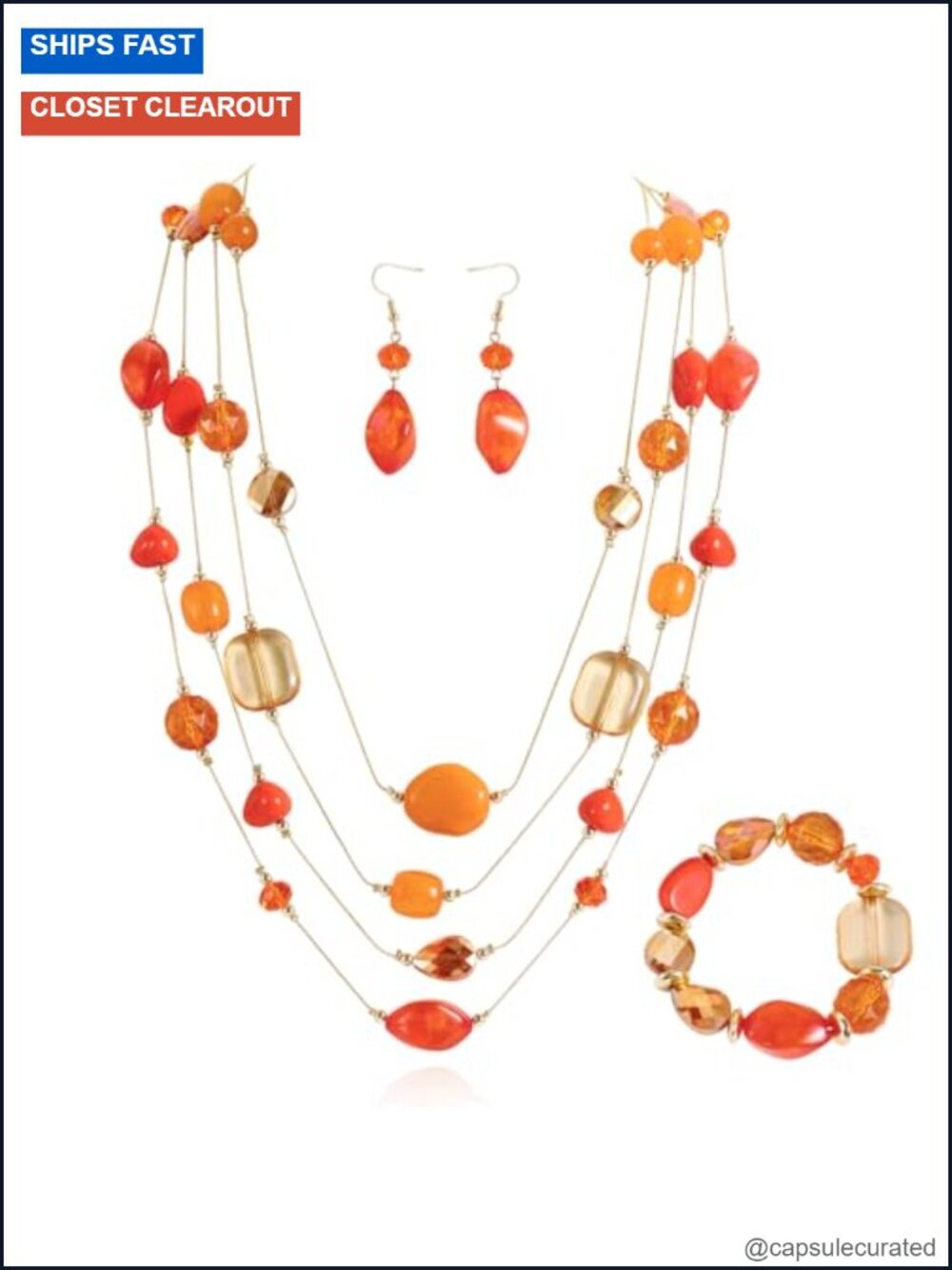 Statement Multistrand Crystal Beaded Jewelry Sets - Necklace Earrings Bracelet